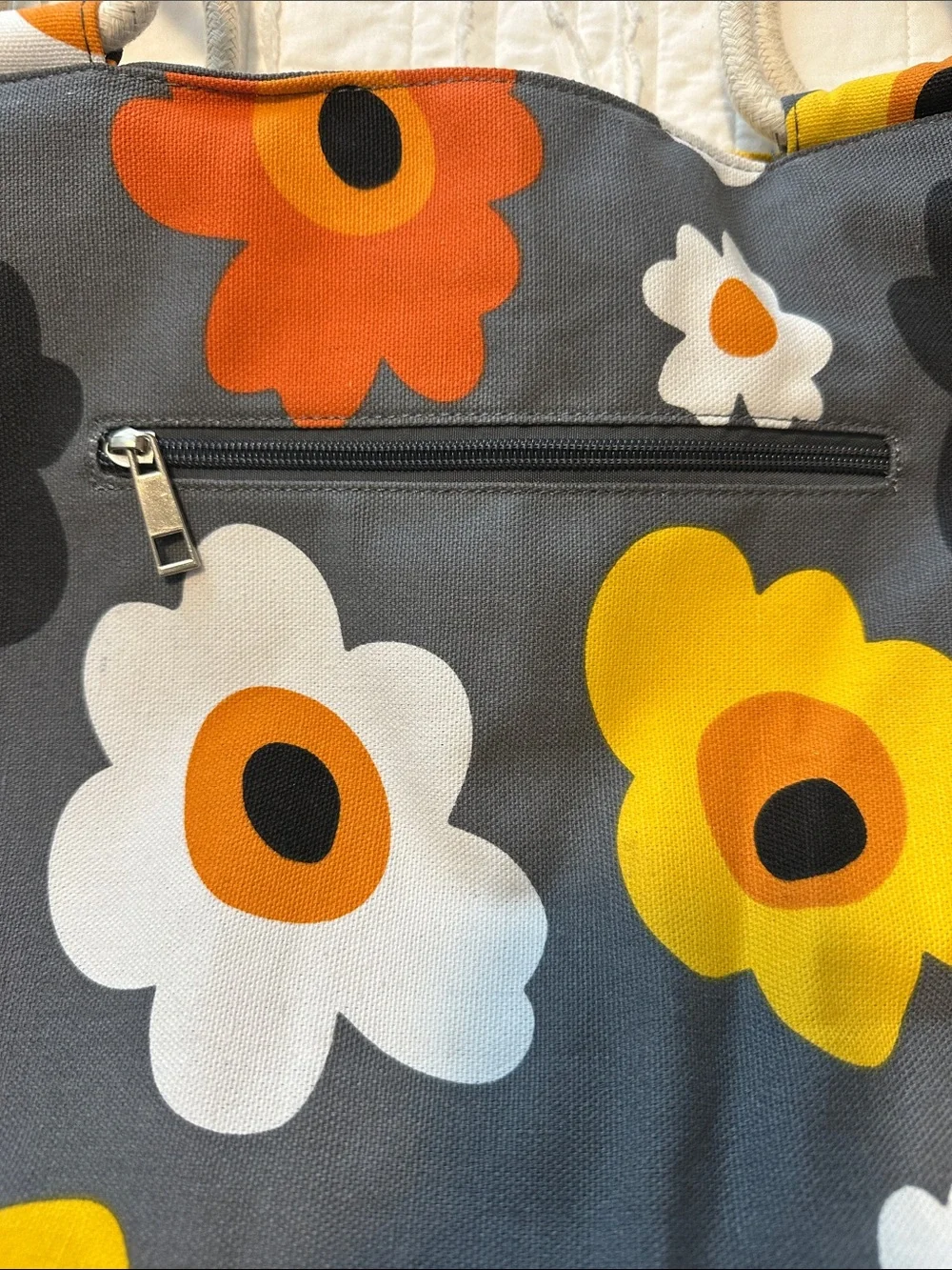 Floral Canvas Tote Bag in Gray, Yellow, Orange, White